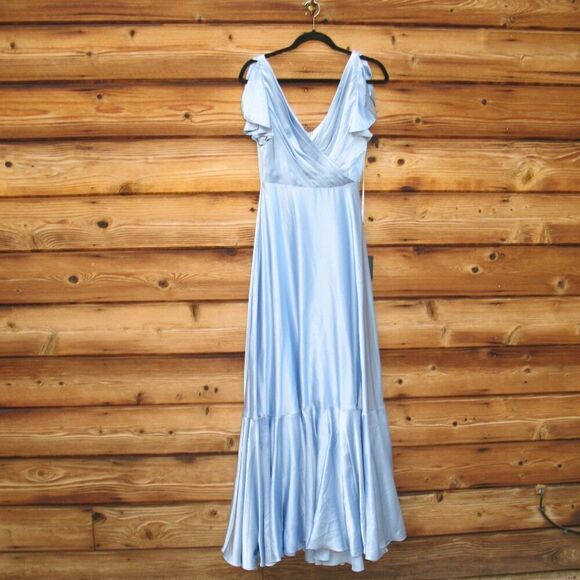 NWT Mac Duggal FLOUNCE SLEEVE SATIN GOWN Missing Belt - Picture 7 of 15